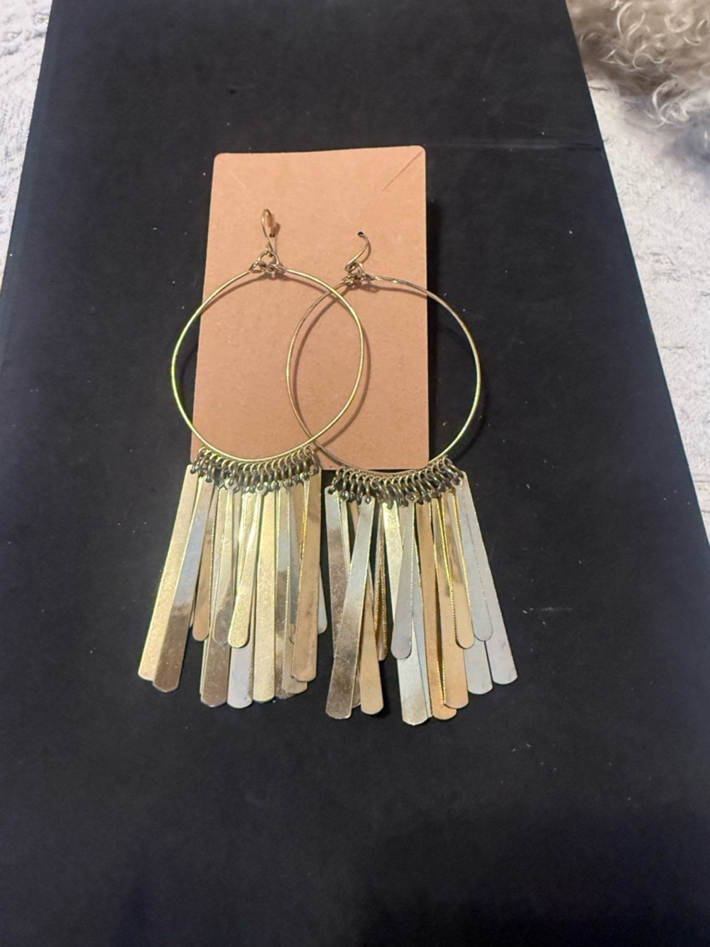 Charming Charlie Gold Fringe Hoop Earrings